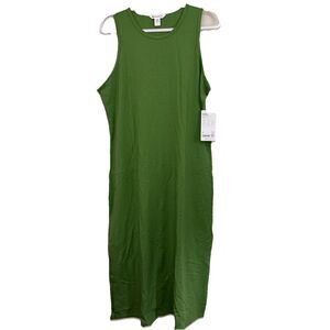 Athleta Essential Midi Dress Sz Large Green Sleeveless Scoop Neck Supima Cotton
